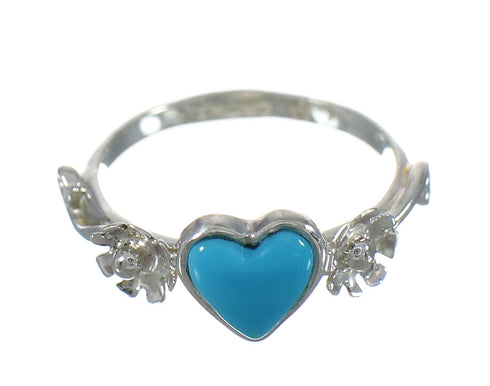 Authentic Sterling Silver Turquoise Heart Flower Ring Size 5-3/4 RX62409